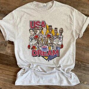 USA Dream Team Caricature 90's Olympics Basketball Ash Grey shirt retro